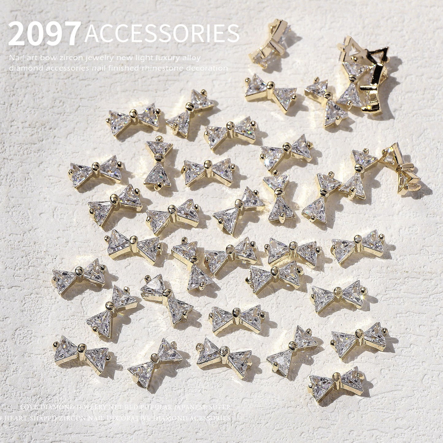 FDMD012 Simple fingertip triangular bow zircon jewelry, textured and versatile butterfly nails decorated with diamonds