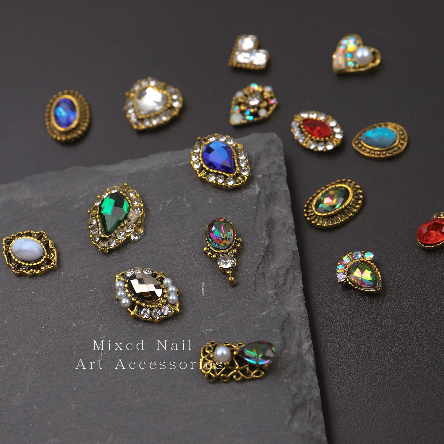 FDMC027 Cross-border 24-grid rhinestone box, flat-bottom glass special-shaped drill mixed, nail stick drill nail jewelry set