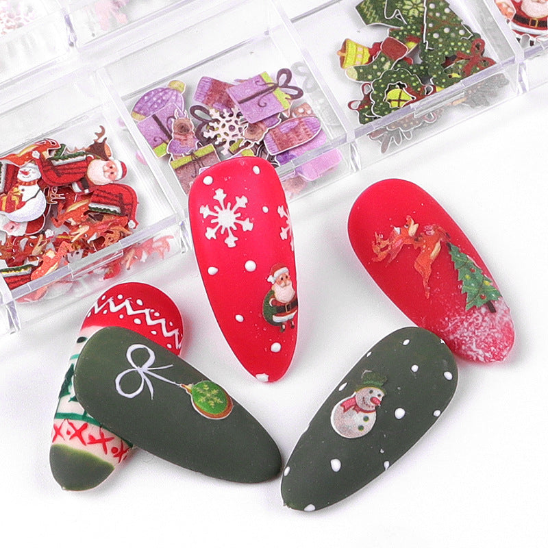 FDMC029 Nail Art Wood Pulp Sheets, Christmas Colorful Flower Butterfly Set, Halloween Nail Ornaments 12 Packs