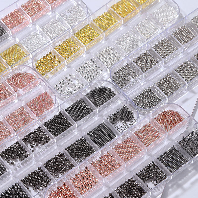 FDMC019 Nail Art Accessories, Gold and Silver Steel Ball Mixed, Gold Silver Rose Gold Metal Steel Ball, Size Box