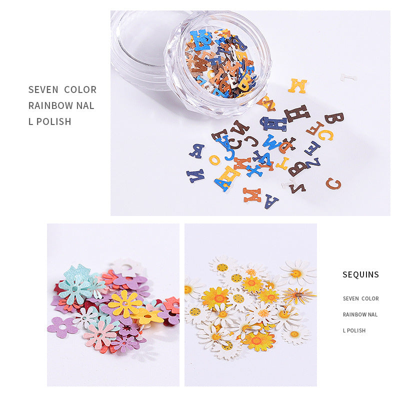 FDMC026 Nail Art New Color Flower Star Wood Pulp Sheet, 12 Flower Animal Alphabet Mixed Nail Jewelry Patches