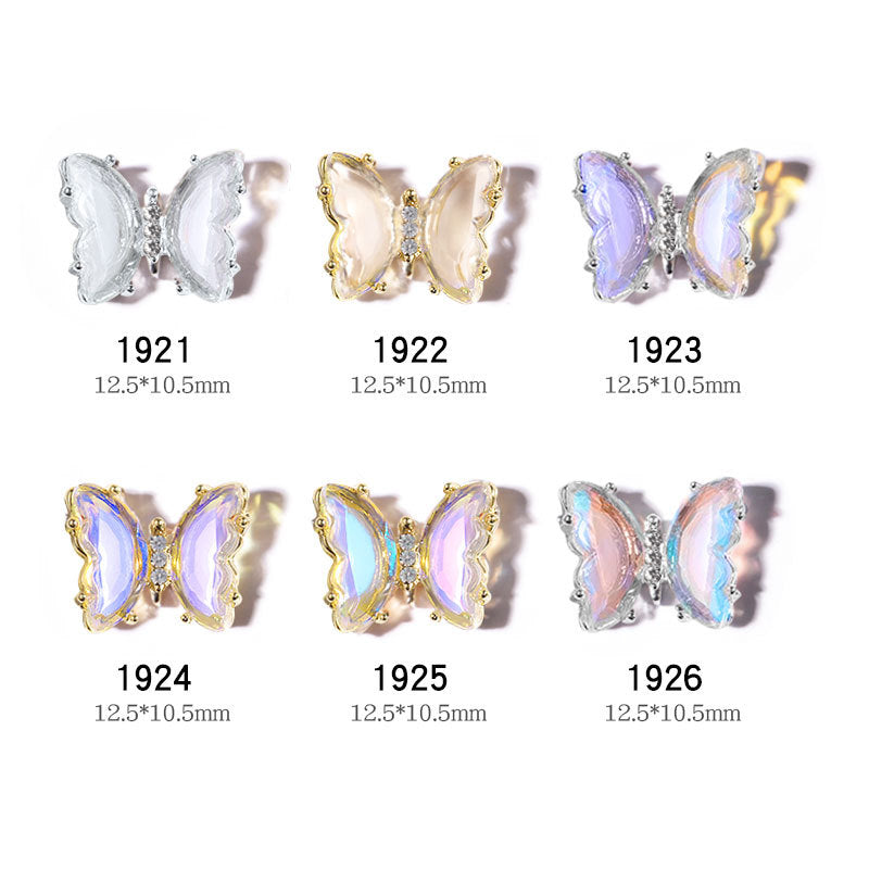 FDMD008 Nail Art Butterfly Accessories, Ice Transparent Aurora Metal Nails Three-dimensional Crystal Butterfly Nail Art Diamonds