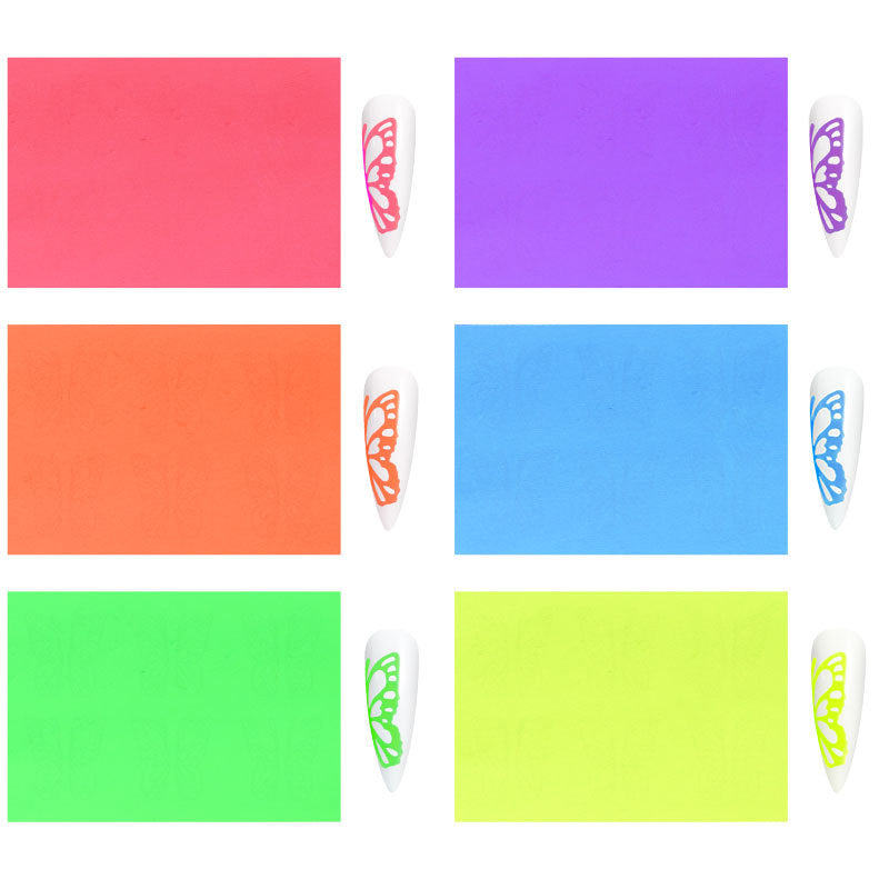 FSMB020 Color Fluorescent Laser Butterfly Stickers, Radium Tape Adhesive Light Decals, 6 Color Sets
