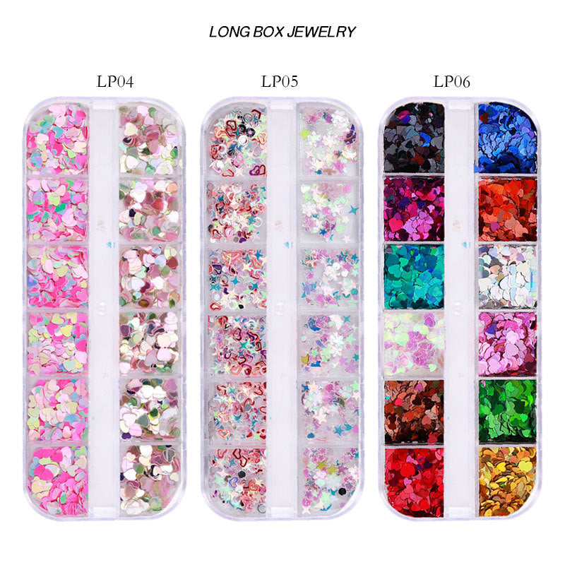 FDMD017 Hot Selling Nail Art Sequins, Heart Laser Symphony Butterfly Fluorescent Luminous Sequins, Boxed