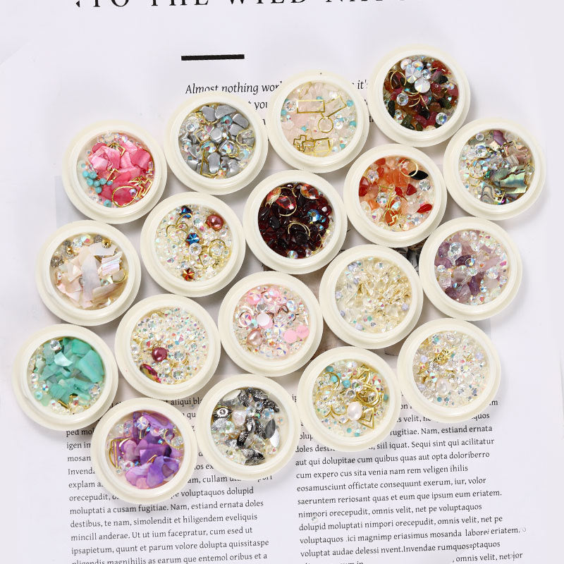 FDMC030 Nail Art Jewelry, Flat Bottom Shaped Diamond, Pearl Metal Ring Mixed Diamond Nail Jewelry