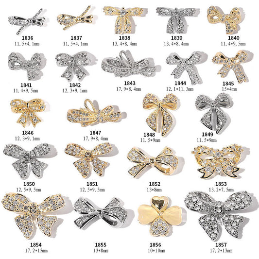 FDMD007 Popular Nail Art Diamond Bow Three-dimensional Metal Gold Luxury Super Flash Nail Jewelry Bow
