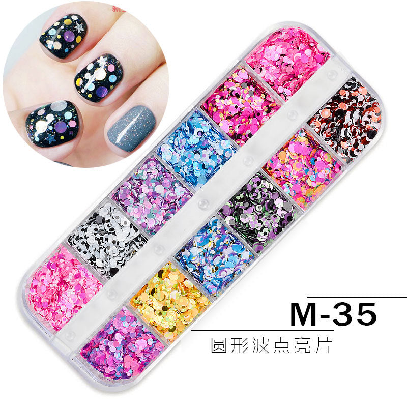 FDMC024 Nail Art Jewelry Glitter Sequins, 12 Grid Long Box Jewelry Symphony Sequins Pearl Shell