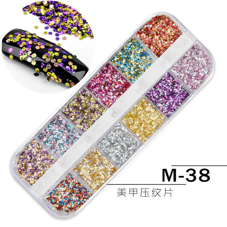 FDMC024 Nail Art Jewelry Glitter Sequins, 12 Grid Long Box Jewelry Symphony Sequins Pearl Shell