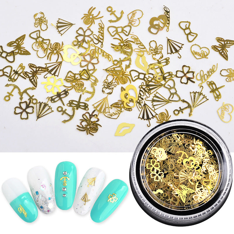 FDMC022 Nail Art Jewelry Hollow Metal Sheet Christmas Sticker Leaf Gear Gold Sheet Mix