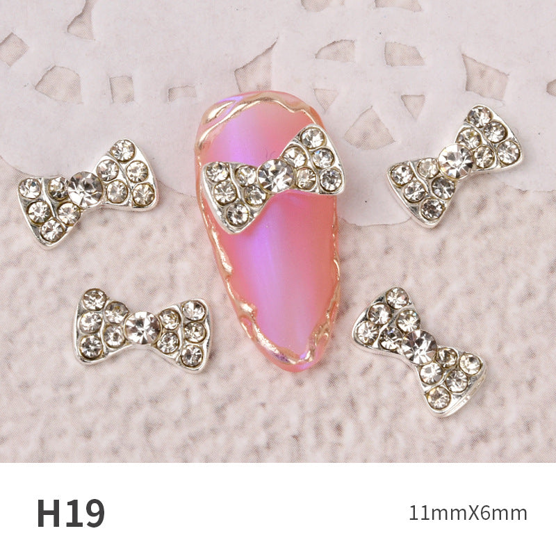 NZJ060 new Bowknot Nail Jewelry Shiny Japanese Alloy Rhinestone Nail Jewelry Pearl Diamond Jewelry