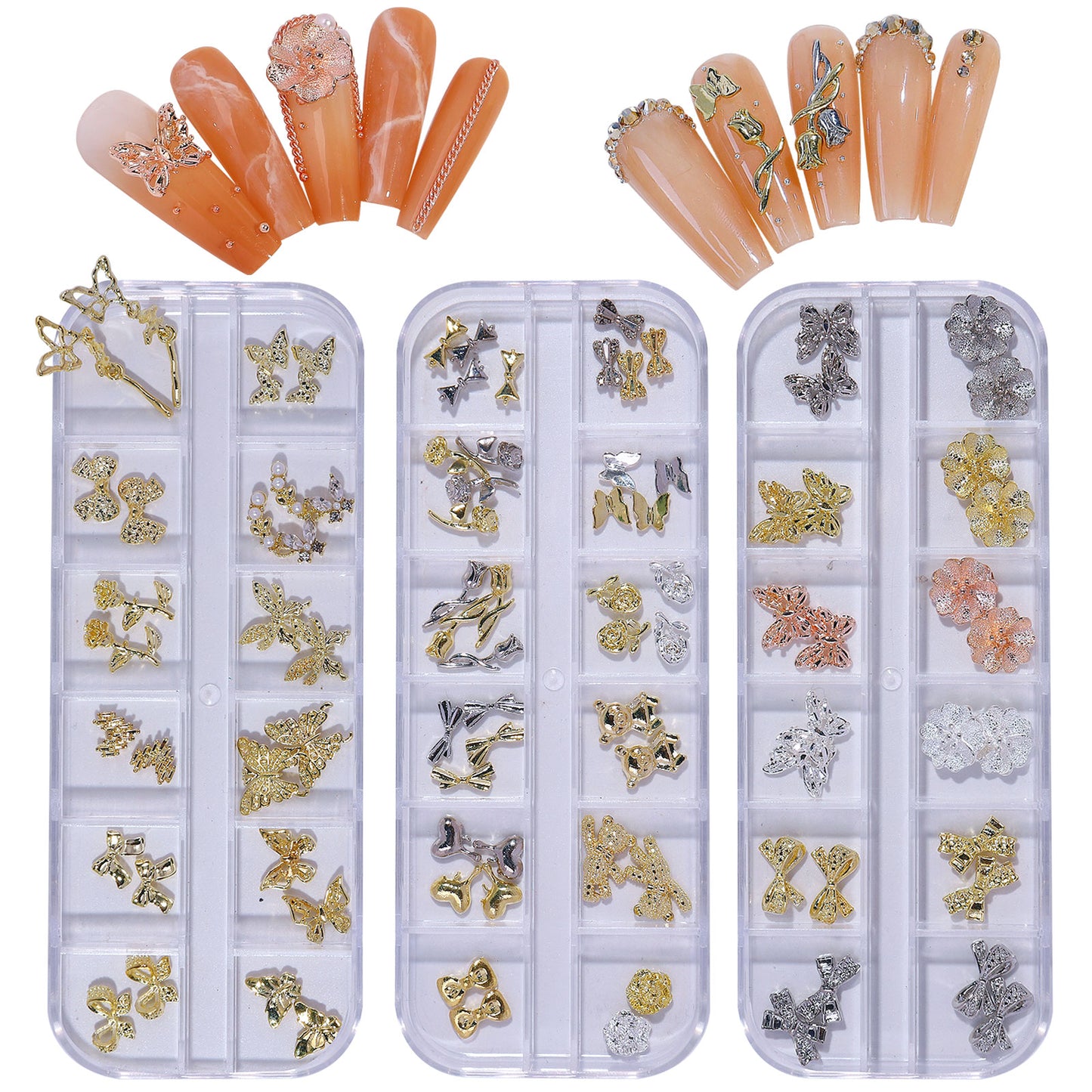 NZJ051 Factory wholesale new alloy pearl rhinestone crystal butterfly box nail jewelry