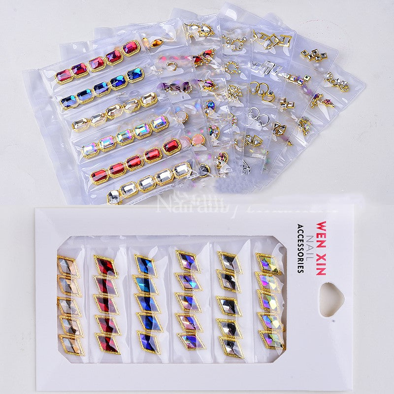 NRS007 ForLife 6 Grid Pack Flatback Nail Art Crystal Rhinestones Zircon Decorations 3d Alloy Retro Nail Accessories DIY tools