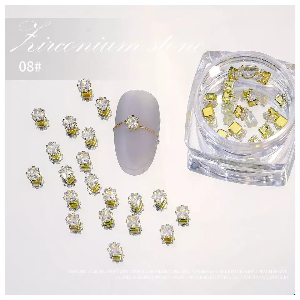 NZJ028 10pcs/box Mini Zircon Claw Nail diamond Art Decoration Gold Silver Gem Nail Jewelry Horse Eyes Water Drop Shaped Deisgn Charms