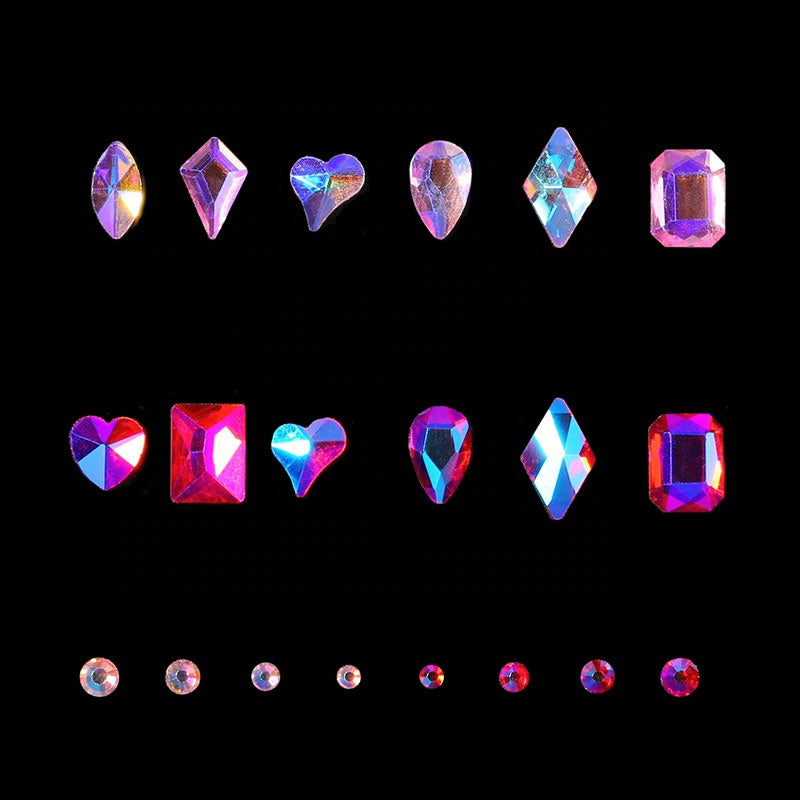 NRB011 3D Diamond Colorful Boxed Nail Rhinestone Glitter Flat Glass Shaped Nail Art Decoration Accessories Shiny Jewelry Set