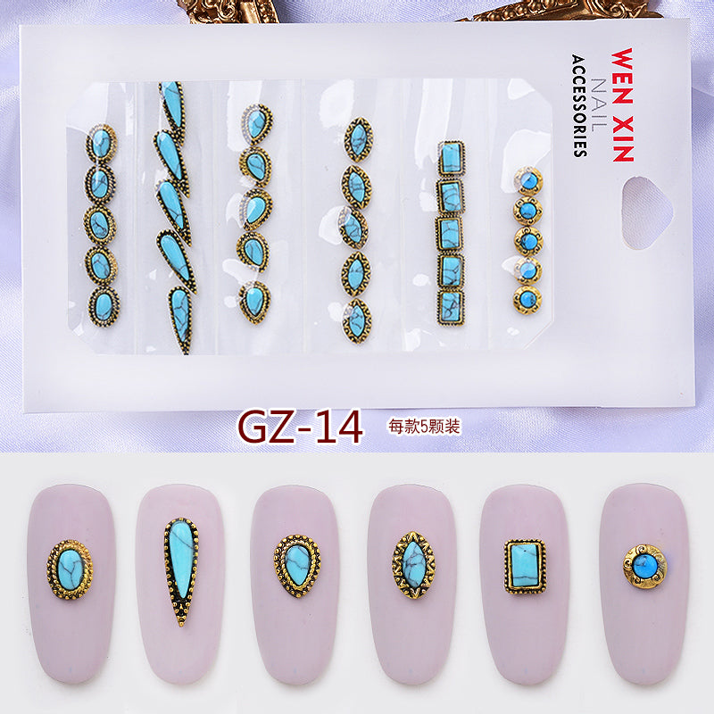 NRS007 ForLife 6 Grid Pack Flatback Nail Art Crystal Rhinestones Zircon Decorations 3d Alloy Retro Nail Accessories DIY tools