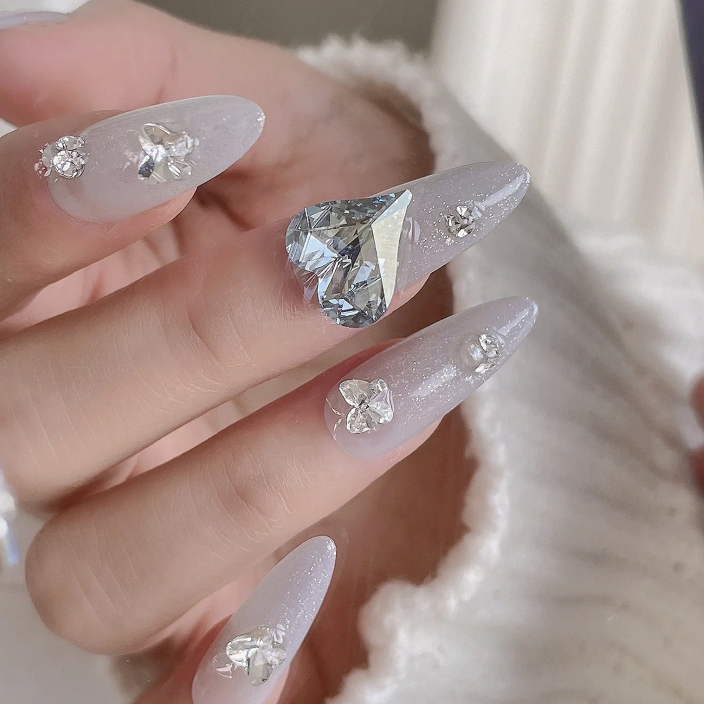 NZJ027 Large Nail Art Rhinestone Pointed Bottom Crooked Heart High Quality Glass Stone Fashion Fingernail DIY Decoration Accessories