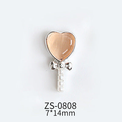 NZJ047 Lollipop Design 3D Nail Art Charms Heart Shaped Cat's Eye Stone Design Manicure Jewelry For Nail Art Decoration
