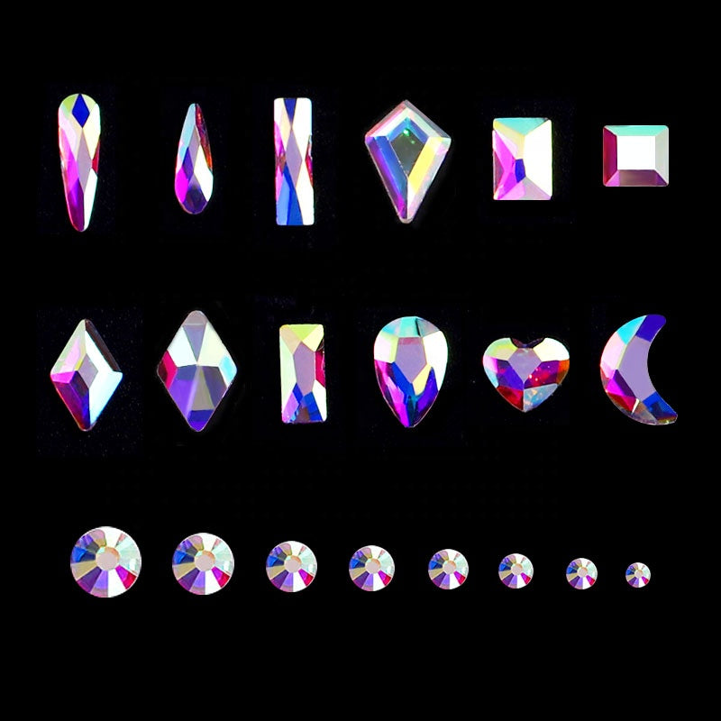 NRB003 Crystal AB Rainbow Nail Art Mix Shape Fancy Shaped In Box Flat Bottom Glass nail rhinestone art decoration rhinestones