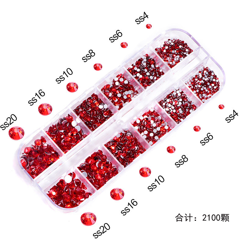 NRS016 ForLife Hot sale style glass flat bottom rhinestone 12 grid set nail art rhinestone shiny crystal nail art accessories