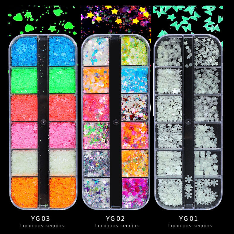 NDE036 ForLife Nail Art 12 grids Luminous Butterfly Sequins Glow in Dark ultra-thin nail sequins DIY manicure decorations