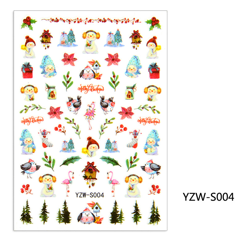 NS5D007  1pcs Christmas Winter Nail Sticker Robin Snow Flower New Year Halloween 3D Decals Nail Art Design Decor Accessories