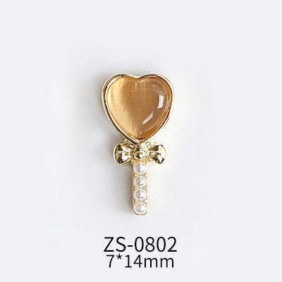 NZJ047 Lollipop Design 3D Nail Art Charms Heart Shaped Cat's Eye Stone Design Manicure Jewelry For Nail Art Decoration