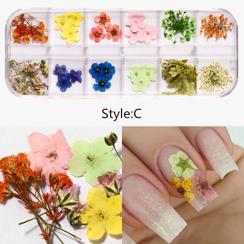NDE001 ForLife Mix Dried Flowers Nail Decorations Jewelry Natural Floral Leaf Stickers 3D Nail Art Designs Polish Manicure