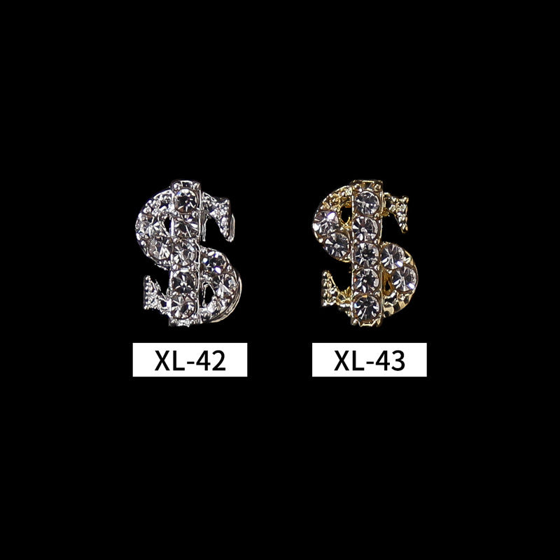 NZJ067 Nail Jewelry Gold Silver Dollar Coin Symbol Light Luxury Flash Diamond 3D Nail Jewelry