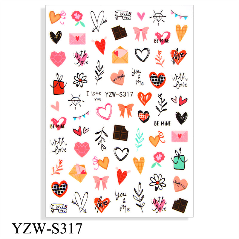 NS5D005  New Valentine's Day Love Flower Red Lip Sticker Nail Decoration
