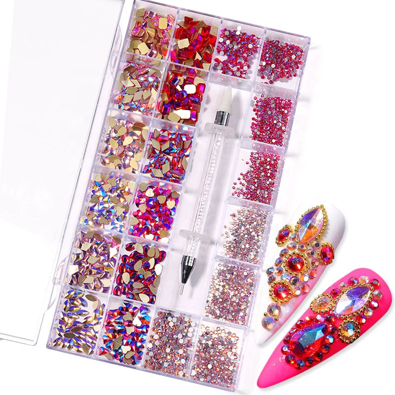 NRB011 3D Diamond Colorful Boxed Nail Rhinestone Glitter Flat Glass Shaped Nail Art Decoration Accessories Shiny Jewelry Set