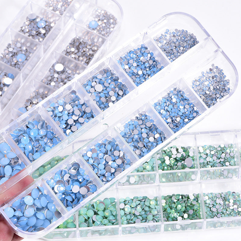 NRS016 ForLife Hot sale style glass flat bottom rhinestone 12 grid set nail art rhinestone shiny crystal nail art accessories