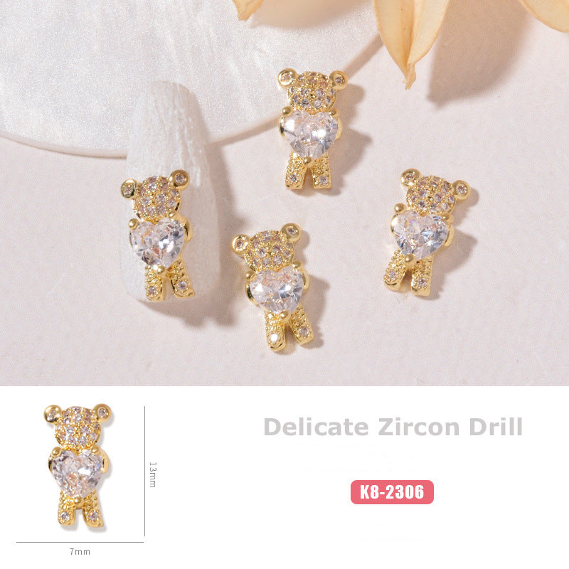 NZJ059 New cat eye butterfly 3D love bear jewelry bow luxury alloy zircon nail decoration