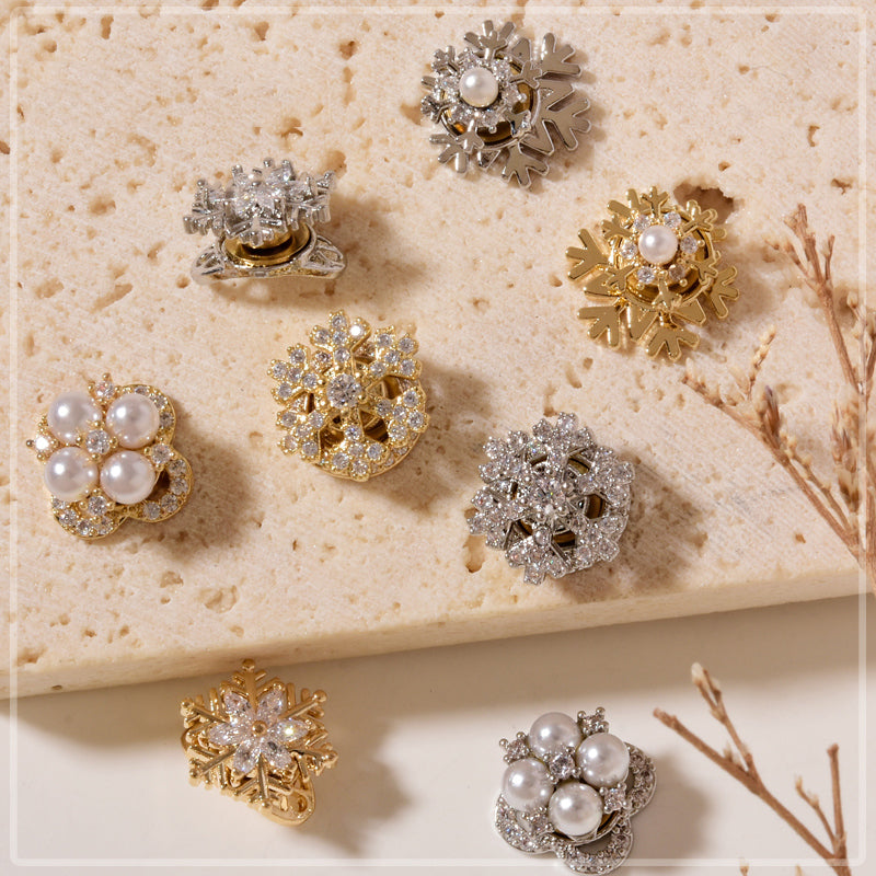 NZJ054 High-quality New Year Nail Art Transfer Beads Zircon Snow Pearl Rotatable Luxury Nail Rhinestone Accessories