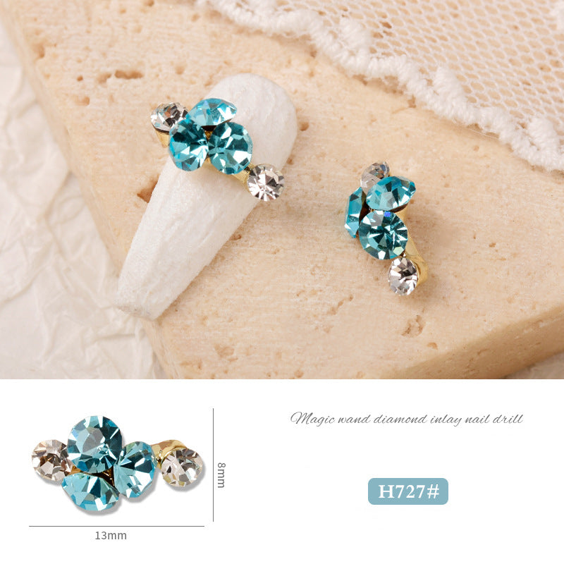 NZJ016 Stack drill super flash Japanese long metal stitching pointed bottom nail art charms Rhinestone Nail Decoration Diamond Jewelry