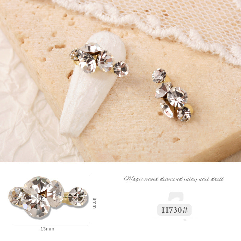 NZJ016 Stack drill super flash Japanese long metal stitching pointed bottom nail art charms Rhinestone Nail Decoration Diamond Jewelry