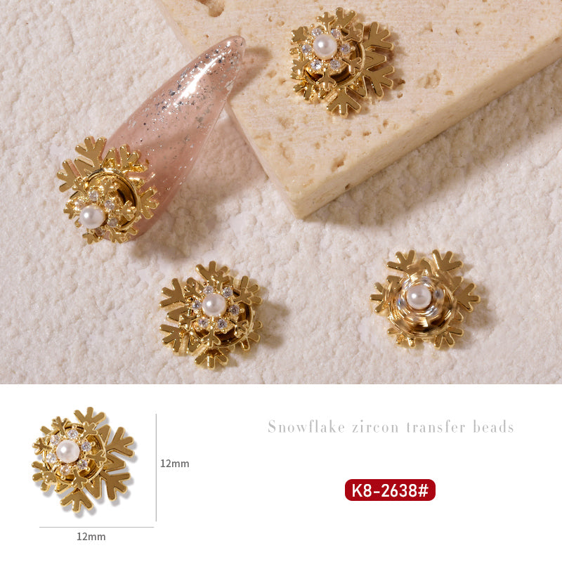 NZJ054 High-quality New Year Nail Art Transfer Beads Zircon Snow Pearl Rotatable Luxury Nail Rhinestone Accessories