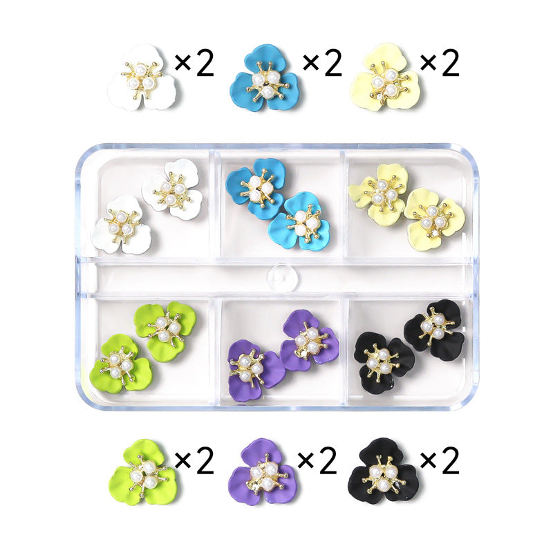 NZJ020 Nail Art Camellia Cherry Planet Six-Grid Alloy Jewelry Wholesale