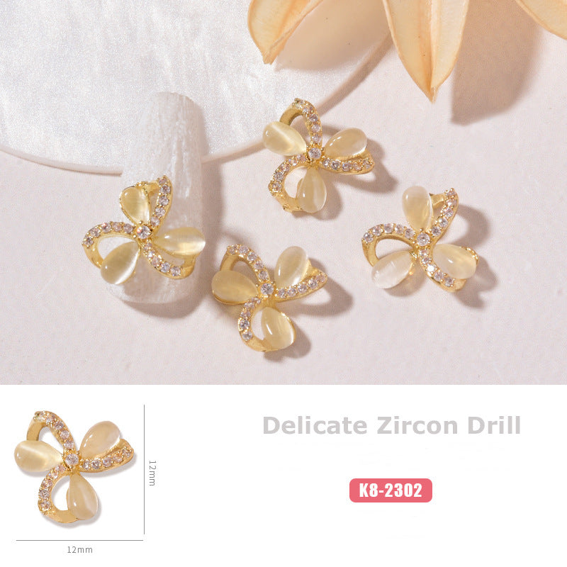 NZJ059 New cat eye butterfly 3D love bear jewelry bow luxury alloy zircon nail decoration