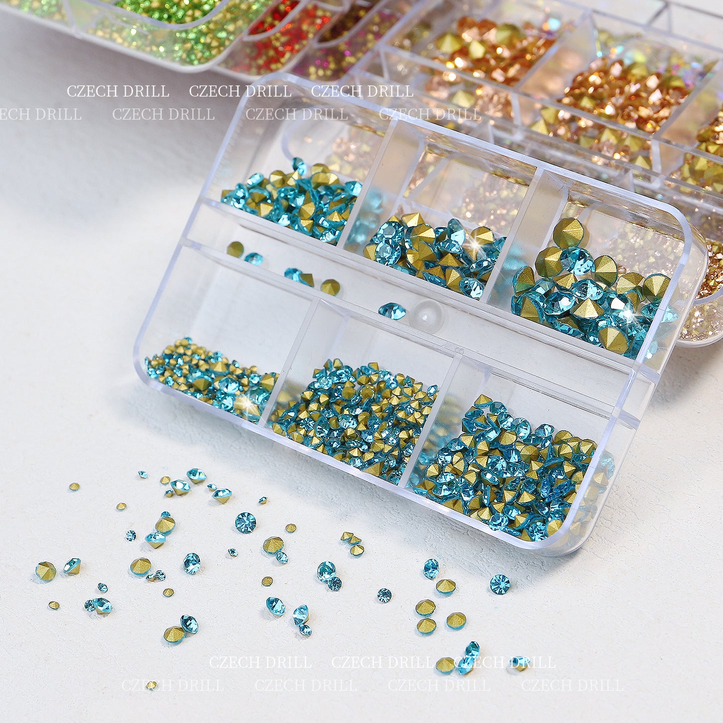 NRS031 6 grids/box pointed bottom colored glass rhinestones pink blue nail art rhinestone decoration
