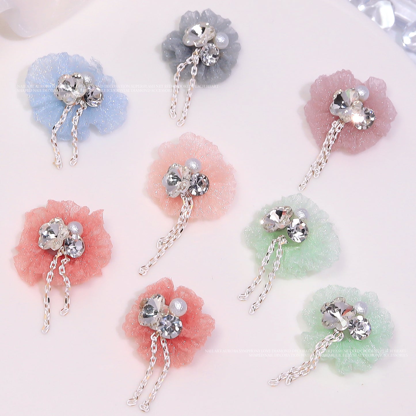 NZJ023 New gauze inlaid diamond pearl nail jewelry shaped diamond belt pendant chain nail accessories wholesale