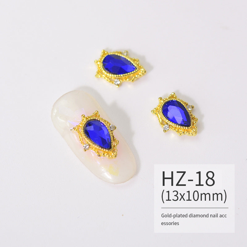 NZJ004 Luxury Metal Heart Alloy Nail Charms 3D Nail Art Rhinestone Crystal Zircon For Manicure Decoration Accessories