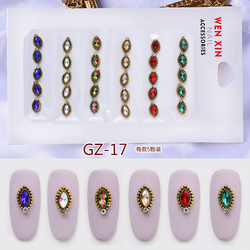 NRS007 ForLife 6 Grid Pack Flatback Nail Art Crystal Rhinestones Zircon Decorations 3d Alloy Retro Nail Accessories DIY tools