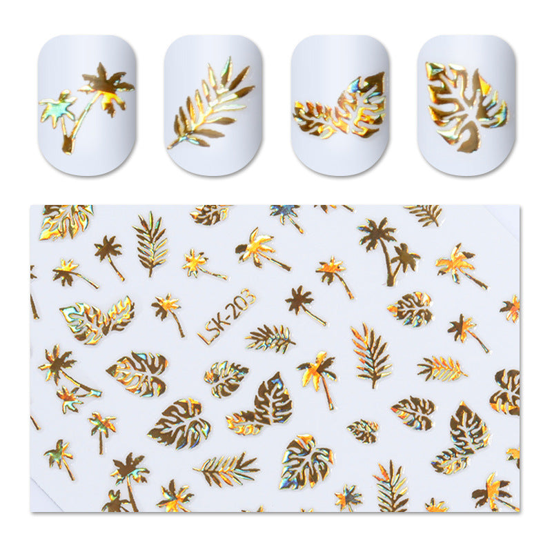 NS5D024  ForLife 1 Sheet Metallic Nail Art Stickers The golden leaves 3d Gold Hollow Adhesive Sticker Decoration