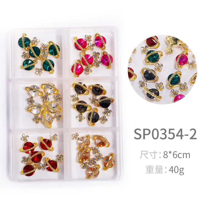 NZJ064 New Snake Planet Zircon Rhinestone Six-Grid Alloy Jewelry Wholesale 2022 New Nail Art Alloy Jewelry Vintage big drill pile drill