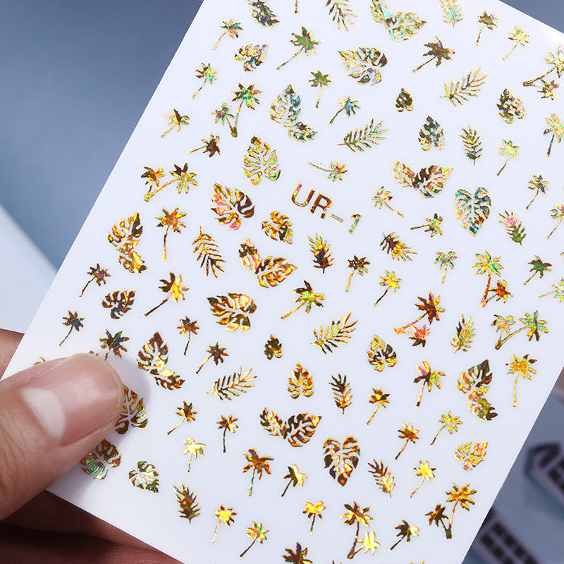 NS5D024  ForLife 1 Sheet Metallic Nail Art Stickers The golden leaves 3d Gold Hollow Adhesive Sticker Decoration
