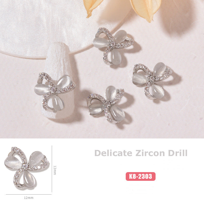 NZJ059 New cat eye butterfly 3D love bear jewelry bow luxury alloy zircon nail decoration