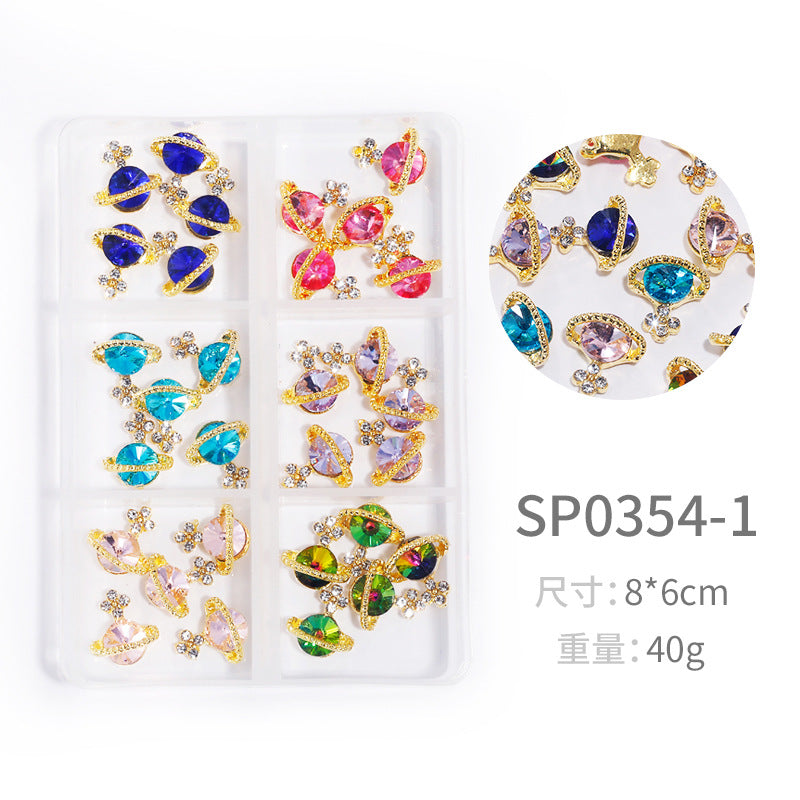 NZJ064 New Snake Planet Zircon Rhinestone Six-Grid Alloy Jewelry Wholesale 2022 New Nail Art Alloy Jewelry Vintage big drill pile drill