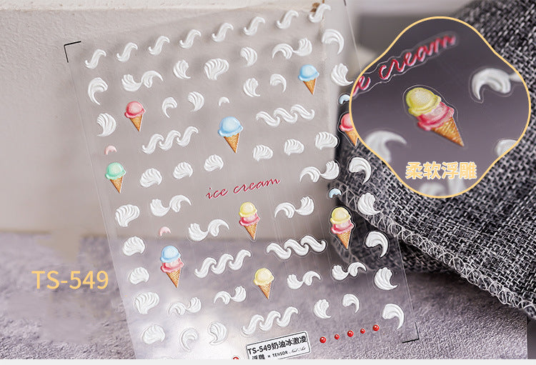 NS5D001 New Summer Nail Leave 5D Nail Sticker Adhesive Decal Summer Drinking Fruit Slider Laser Nail Art Decoration Manicure Wrap 3D