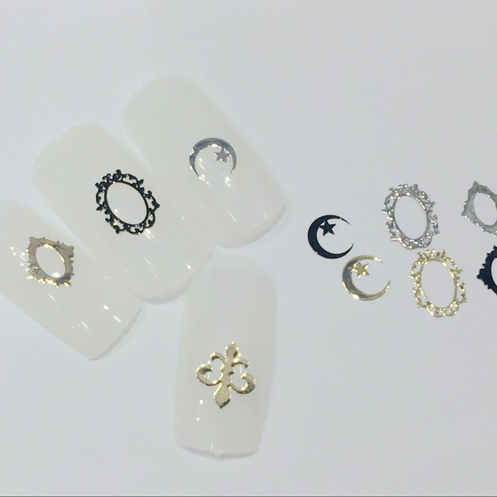 NRD012 1 box Gold Hollow Out Nail Glitter Sequins Mixed Flowers Star Designs Metal Thin Slice Paillette Polish Nails