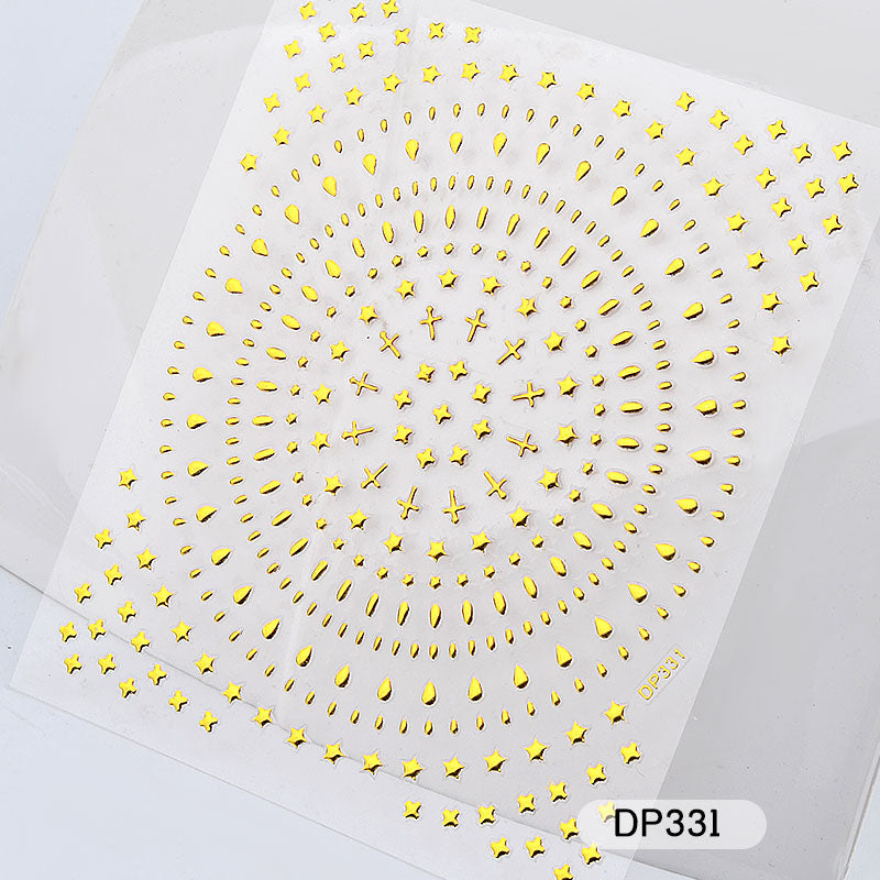 NS5D015  ForLife 1 Sheet Metallic Nail Art Stickers Mixed Geometric Patterns 3d Gold Hollow Adhesive Sticker Decoration